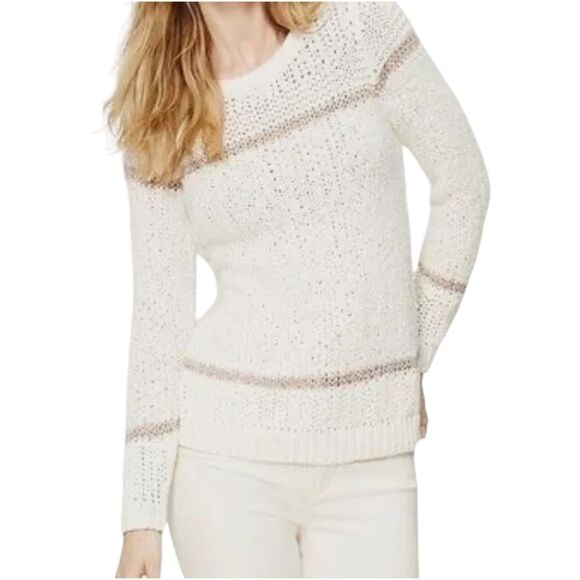 Loft Boucle Knit Sweater Wms Sz M Cream Mixed Texture Crewneck - Picture 1 of 8